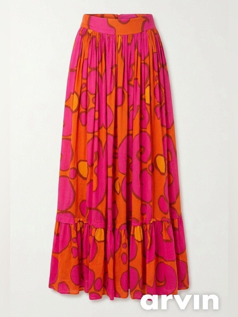 Marimekko by H&M Pink Orange Abstract Floral Print Silk Blend Maxi Skirt - Sz 4